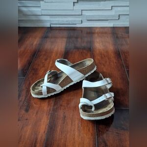 Birkenstock Yara White Thong Sandals Ankle Strap Cork Footbed EU 38 / US 7